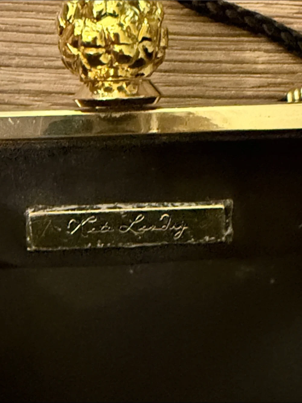 Kate Landry Black Clutch with Gold Beaded Floral Design